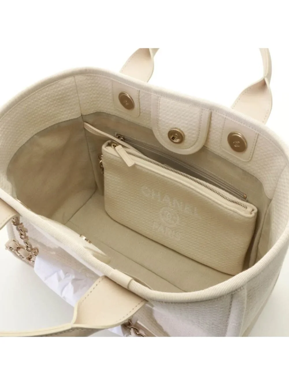 Chanel Deauville Small Shopping Bag White Handbag Canvas
